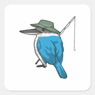 Adesivo Quadrado Martim-pescador Pescaria Vara de pescar