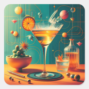 Adesivo Quadrado Martini Cósmico Futurista Atômico