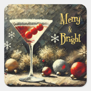 Adesivo Quadrado Martini de Natal de Cranberry Triplo Retro dos Ano