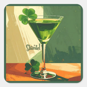 Adesivo Quadrado Martini Shamrock Moderno de Meados do Século Sláin