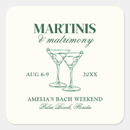 Adesivo Quadrado Martinis & Matrimony Bachelorette Weekend