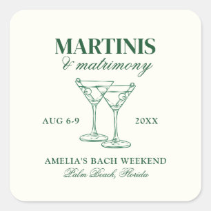 Adesivo Quadrado Martinis & Matrimony Bachelorette Weekend