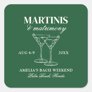 Adesivo Quadrado Martinis & Matrimony Bachelorette Weekend