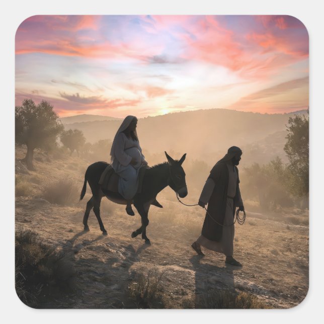 Adesivo Quadrado Mary and Joseph Traveling To Bethlehem (Frente)