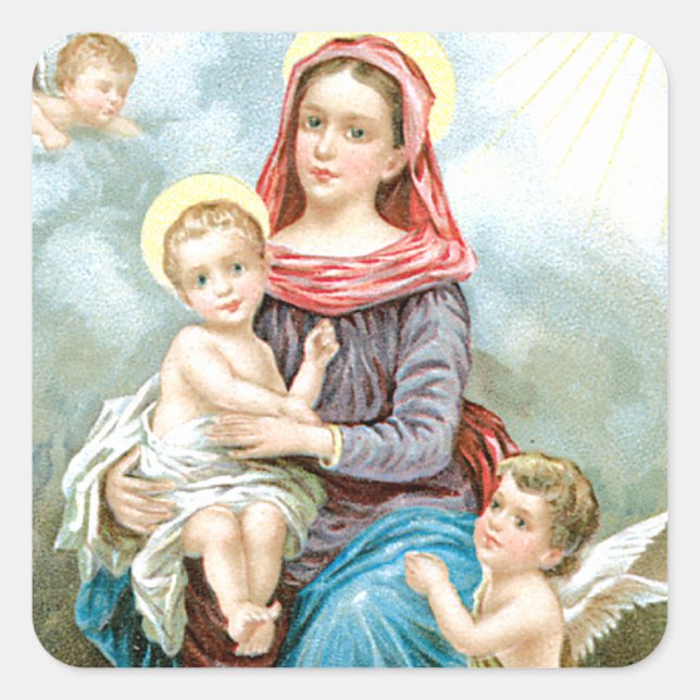 Adesivo Quadrado Mary Cherubs e Baby Jesus (Frente)