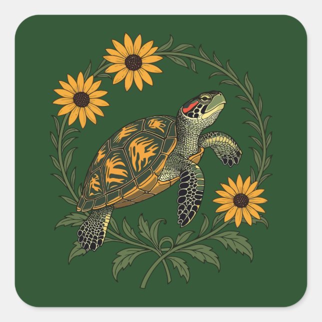Adesivo Quadrado Maryland Terrapin And Black Eyed Susan Flowers (Frente)