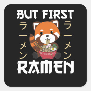 Adesivo Quadrado Mas Primeiro Ramen Cinto Panda Vermelha Come Ramen