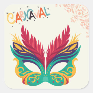 Adesivo Quadrado Máscara Colorida de Carnaval – Desenho Festivo de 