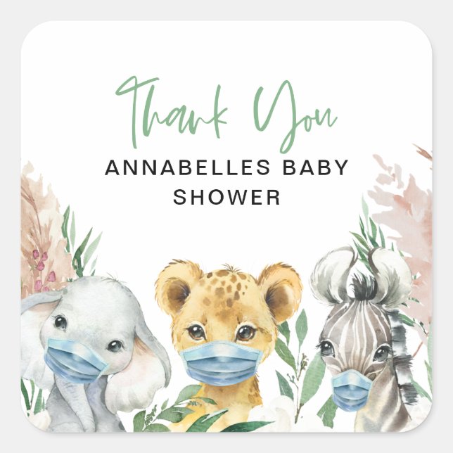 Adesivo Quadrado Máscara de bacalhau de animal cúmulo de bebê (Frente)