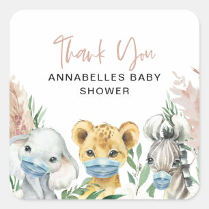 Adesivo Quadrado Máscara de cóvulo de animal giro por bebê