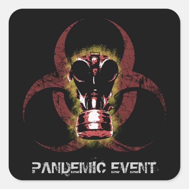 Adesivo Quadrado Máscara de gás de risco biológico personalizável (Frente)