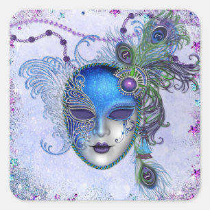 Adesivo Quadrado Máscara de Mascarada de Pavock Feather