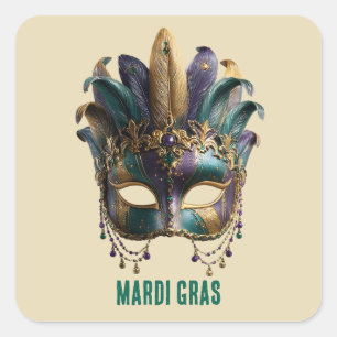 Adesivo Quadrado Máscara de Pena Regal de Mardi Gras
