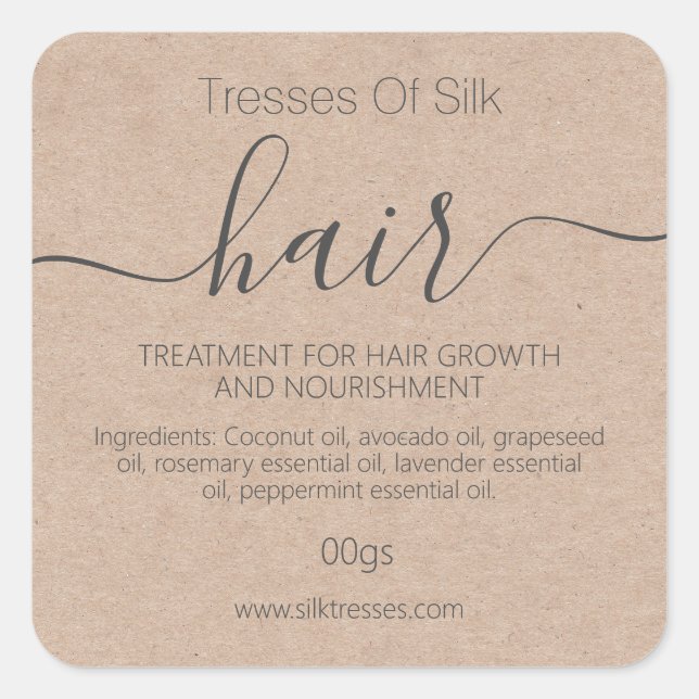 Adesivo Quadrado Máscara de Tratamento de Cabelo Kraft (Frente)