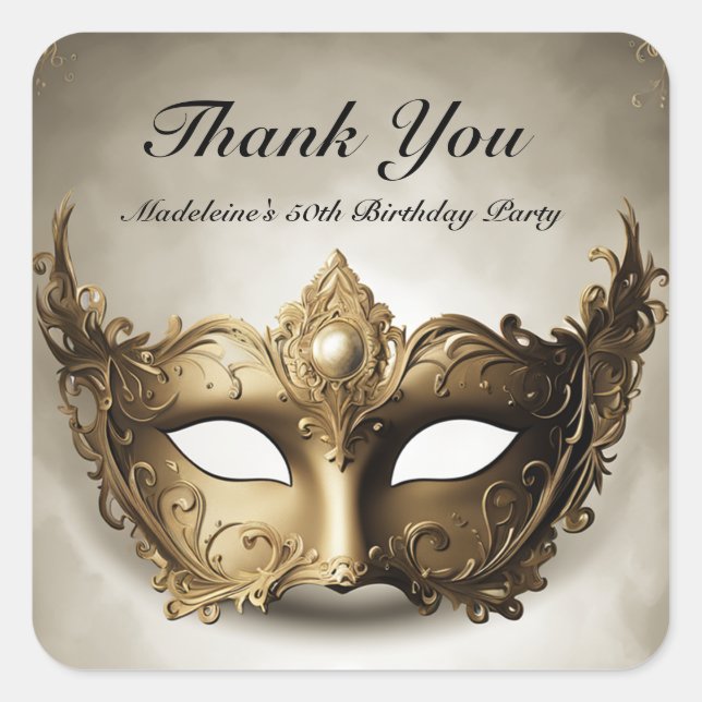 Adesivo Quadrado Máscara de Veneza mascarada Antique Chic 50º Anive (Frente)