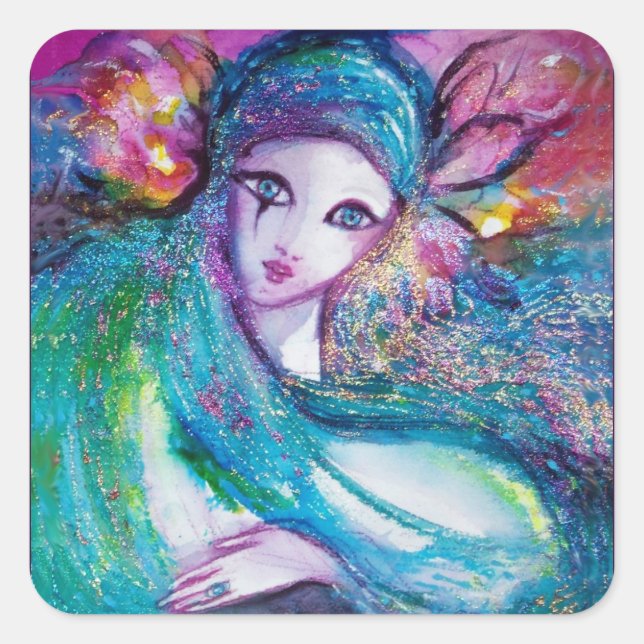 Adesivo Quadrado MÁSCARA EM AZUL / Máscaras Mascarada Venezianas (Frente)