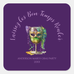 Adesivo Quadrado Máscara Roxa de Mardi Gras