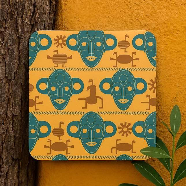 Adesivo Quadrado Máscara Tribal - Padrão do Rosto Étnico Africano (Criador carregado)