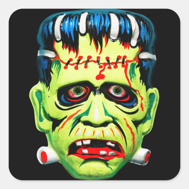 Adesivo Quadrado Máscara verde de monstro (Frente)