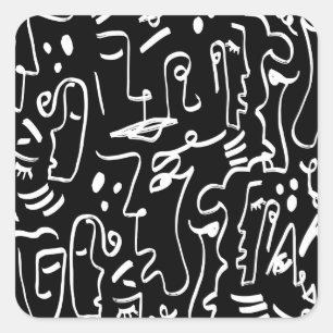 Adesivo Quadrado Máscaras Abstrato Faces: Padrão Geométrico