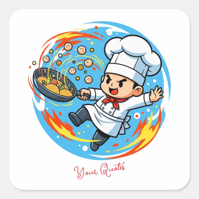 Adesivo Quadrado Mascote de Chef Engraçado (Frente)
