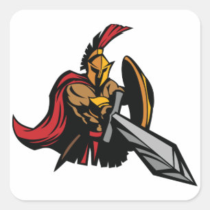 Adesivo Quadrado Mascote Guerreiro Espartano Vermelho e Dourado Ous