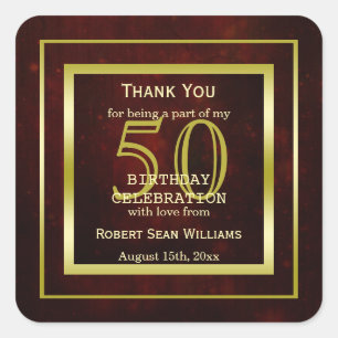 Adesivo Quadrado Masculina Frame Dourado Duplo 50º Aniversário