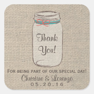 Adesivo Quadrado Mason Jar Burlap Rustic Wedker