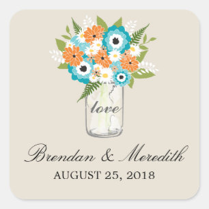 Adesivo Quadrado Mason Jar Floral Wedding