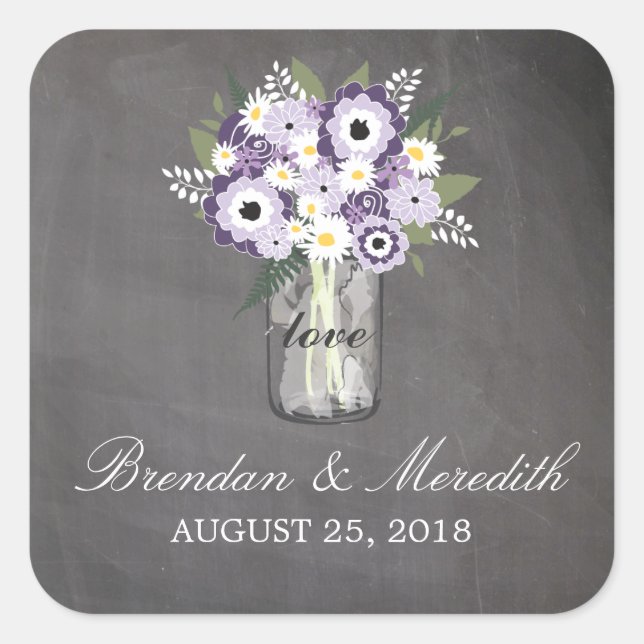 Adesivo Quadrado Mason Jar Floral Wedding (Frente)