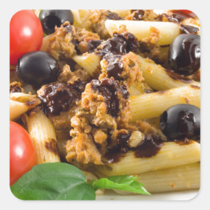 Adesivo Quadrado Massa com molho bolonhês, carne da carne,