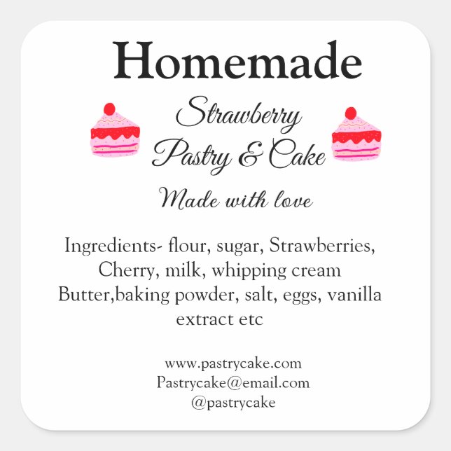 Adesivo Quadrado Massa de morango caseira feita com tex de amor (Frente)