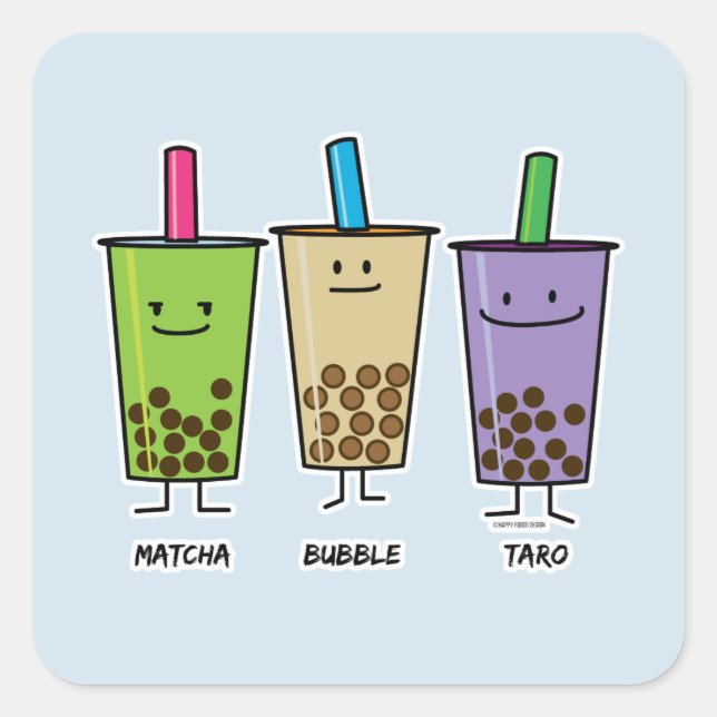 Adesivo Quadrado Matcha boba chá verde leite Taro tapioca Japa (Frente)