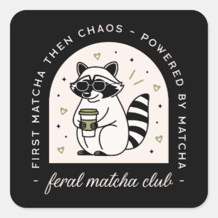 Adesivo Quadrado Matcha club raccoon amante engraçado animais selva