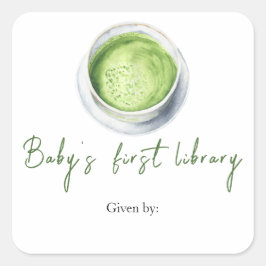 Adesivo Quadrado Matcha Latte Chá de fraldas - primeira biblioteca