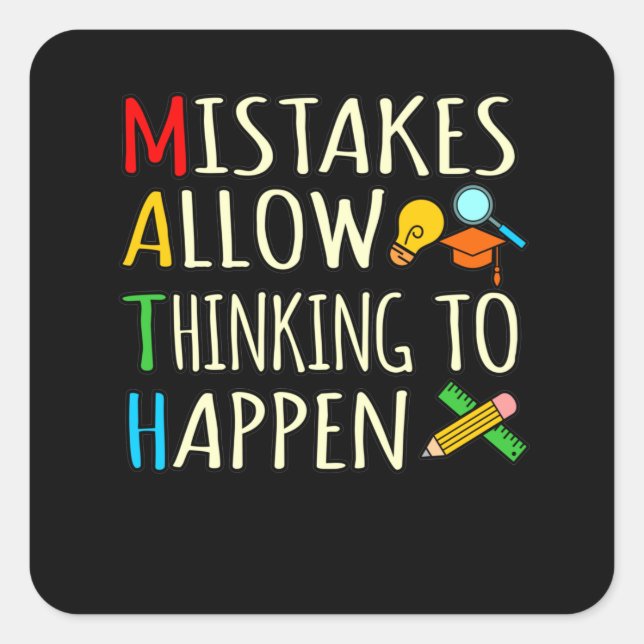 Adesivo Quadrado Matemático - Estudante Erros de Matemática Profess (Frente)