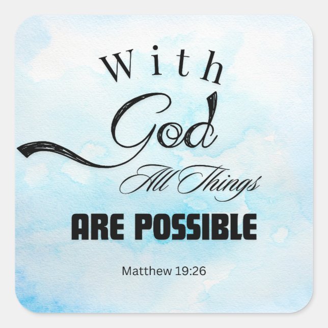 Adesivo Quadrado Matthew 19:26 Design de Tipografia (Frente)