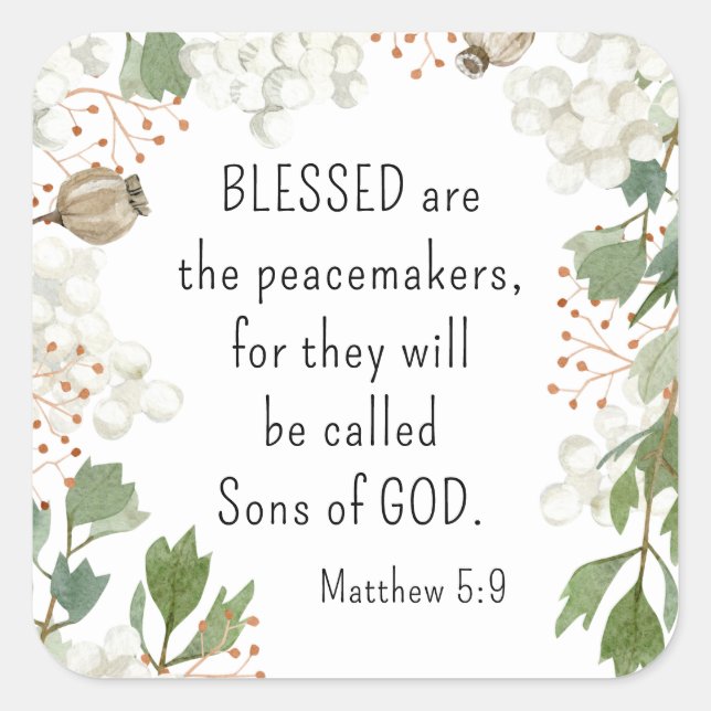 Adesivo Quadrado Matthew 5 9 Bendito são os Peacemakers Beatitudes (Frente)