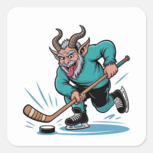 Adesivo Quadrado Mau Krampus Jogando Hóquei No Gelo
