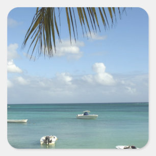 Adesivo Quadrado Mauritius, Grand Baie. Barcos ancorados no