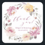 Adesivo Quadrado Mauve floral romântica obrigado seu casamento<br><div class="desc">Romântica com aquarela floral em mauve,  cor-de-rosa poeirenta,  coral e amarelo,  com o seu obrigado de moda,  elegante e romântico,  excelente para casamento moderno,  casamento romântico e casamento do jardim botânico em primavera,  verão e outono. Veja todas as peças correspondentes na coleção.</div>