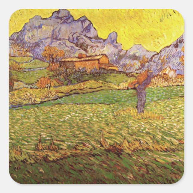 Adesivo Quadrado Meadow em Montanhas por Vincent van Gogh (Frente)