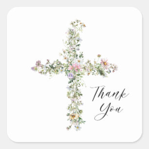 Adesivo Quadrado Meadow wildflower cruzou Religião Obrigado