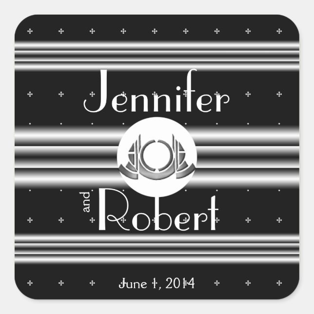 Adesivo Quadrado Medalhão de Prata Branca de Art Deco (Frente)