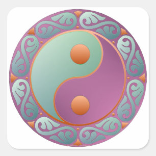 Adesivo Quadrado Medalhão Yin Yang Violeta Turquesa