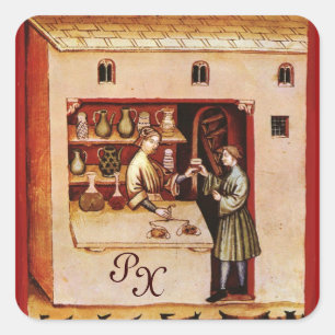 Adesivo Quadrado Medicina ANTIGA da FARMÁCIA, farmácia, monograma