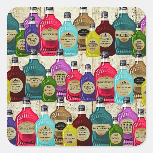 Adesivo Quadrado Medicine Magic Potion Apothecary Tonic Botles (Frente)