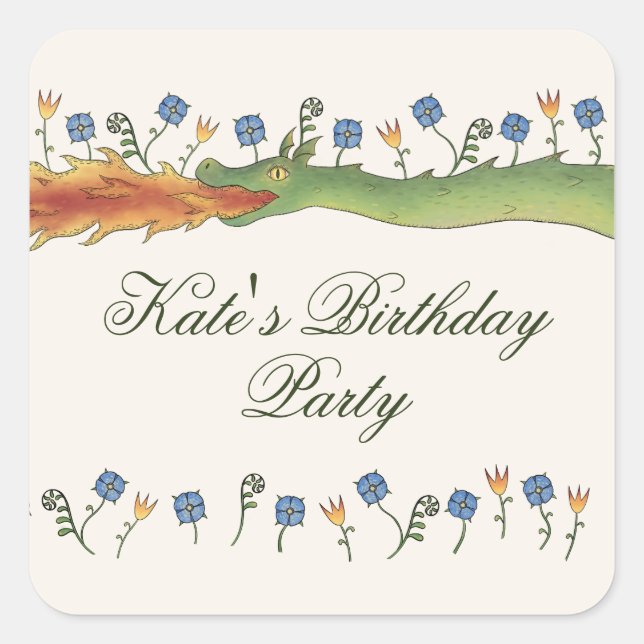 Adesivo Quadrado Medieval Ren Faire dragon (Frente)