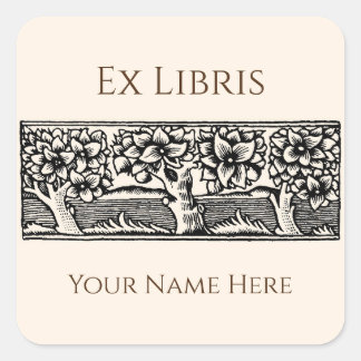 Adesivo Quadrado Medieval Trees Ex Libris Bookplate, Customizable