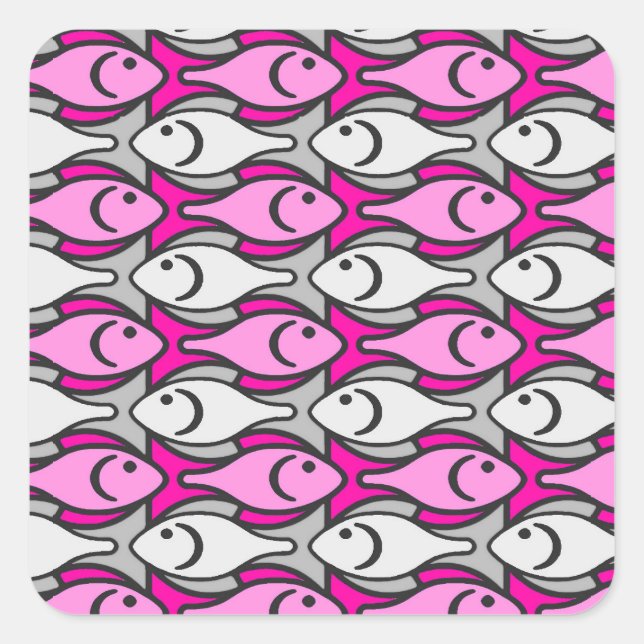 Adesivo Quadrado Médio-século Peixe, rosa e cinzas modernos (Frente)